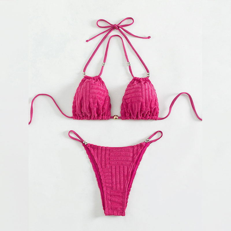 Damen Triangel-Bikini mit strukturiertem Obermaterial und goldenen Akzenten EB