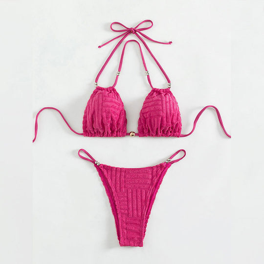 Damen Triangel-Bikini mit strukturiertem Obermaterial und goldenen Akzenten EB