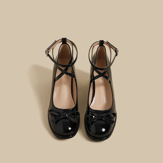 Damen elegante Ballerina-Pumps mit verstellbarem Fesselriemen und Schnürung EB