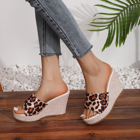 Damen Wedge-Pantoletten mit tierischem Druck und komfortablem Fersenbereich EB