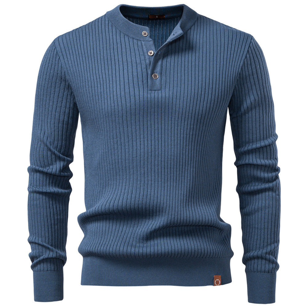 Herren nan gerippter Langarm-Henleypullover mit Stehkragen, feinem Rippstrick und schmaler Passform EB
