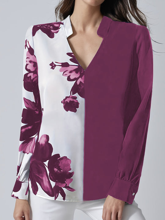 Damen Bluse mit einzigartigem floralen Muster und elegantem V-Ausschnitt EB