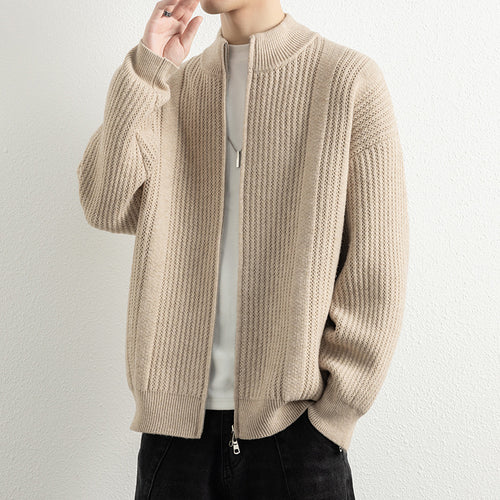 Herren Strickjacke mit modernem Zipper und strukturierter Oberfläche EB