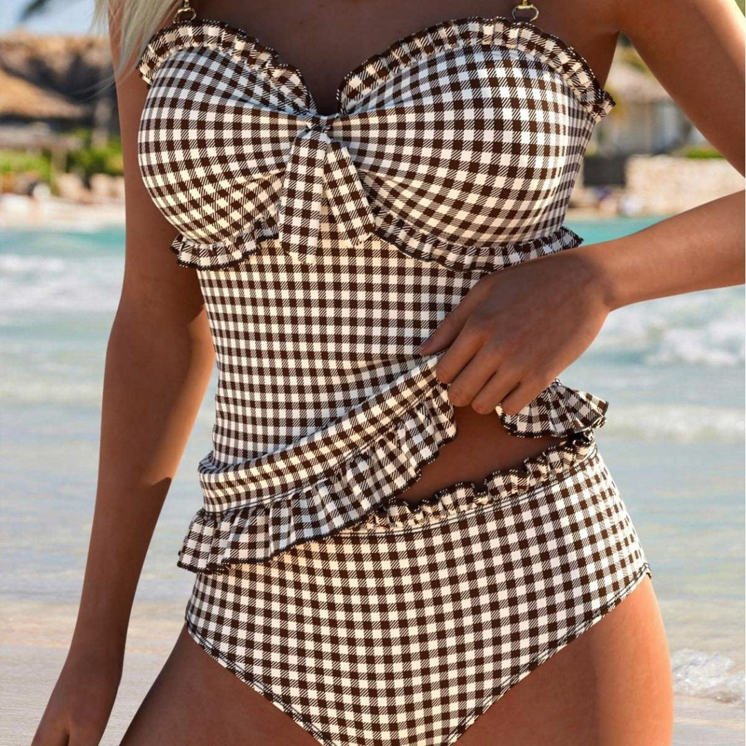 Damen Buntes Rüschenshirt-Tankini EB