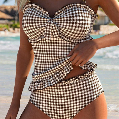 Damen Buntes Rüschenshirt-Tankini EB