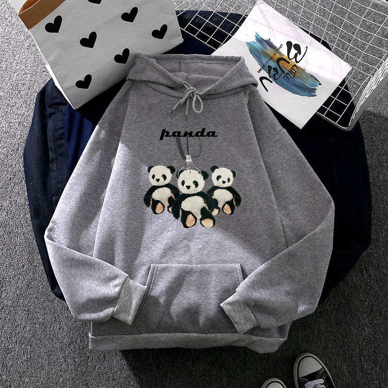 Damen nan oversized Kapuzenpullover mit Plüsch-Panda-Applikation und Kängurutasche EB
