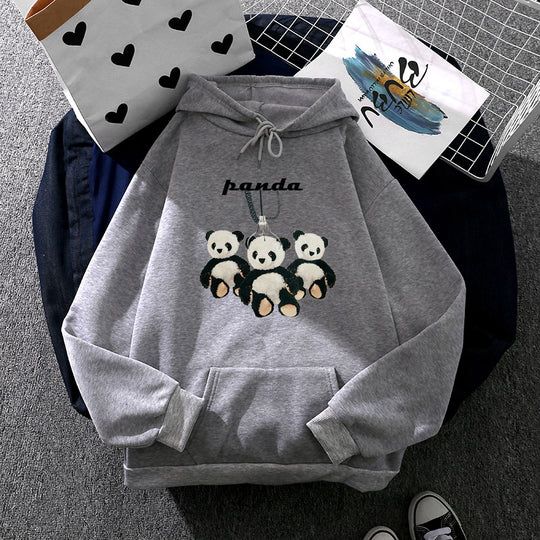 Damen nan oversized Kapuzenpullover mit Plüsch-Panda-Applikation und Kängurutasche EB