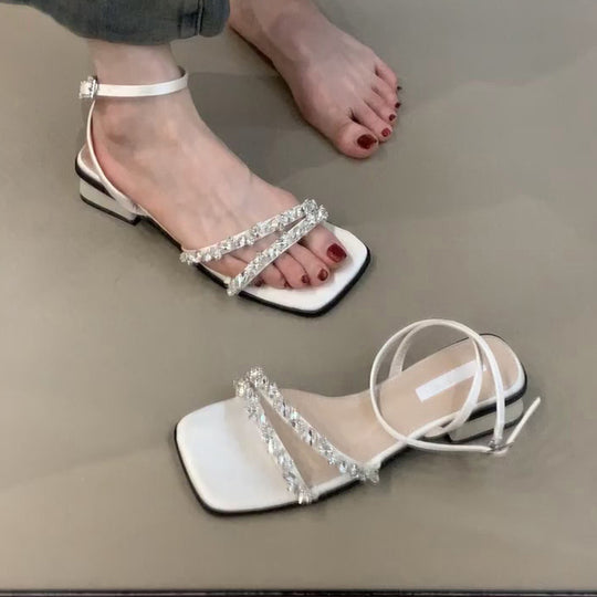 Damen elegante Sandalen mit glitzernden Schmuckdetails und bequemer Sohle EB