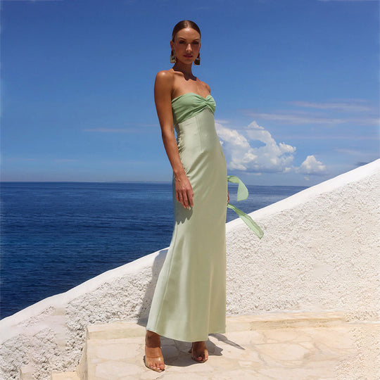 Damen elegantes Maxikleid mit schulterfreiem Design EB