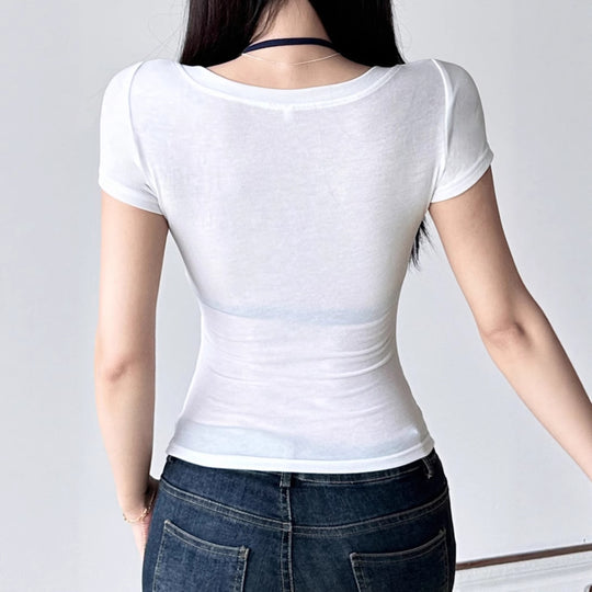 Damen Kurzarmbluse mit angesagtem Henley-Design und praktischer Brusttasche EB