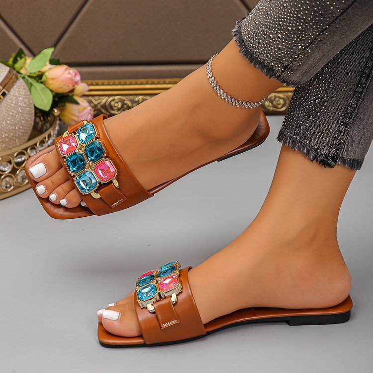 Damen Modische Pantoletten mit Schmuckdetails EB