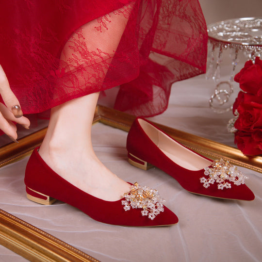 Damen Elegante Ballerinas mit funkelndem Schmuckdetail und stabilem Blockabsatz EB