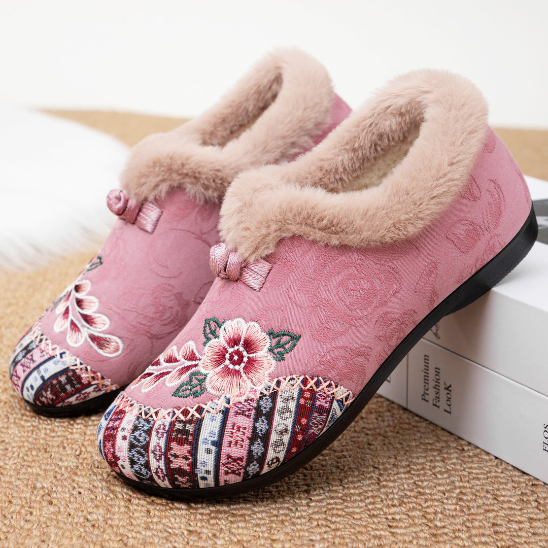 Damen Hausschuhe mit elegantem floralen Design und kuscheligem Innenfutter EB