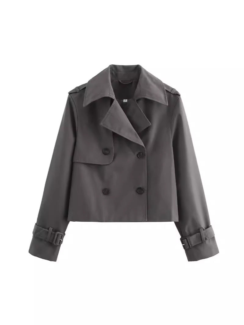 Damen cropped Trenchcoat mit doppelter Knopfleiste und verstellbaren Ärmeln EB