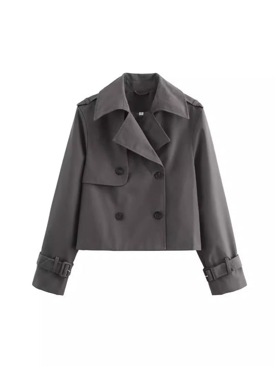 Damen cropped Trenchcoat mit doppelter Knopfleiste und verstellbaren Ärmeln EB