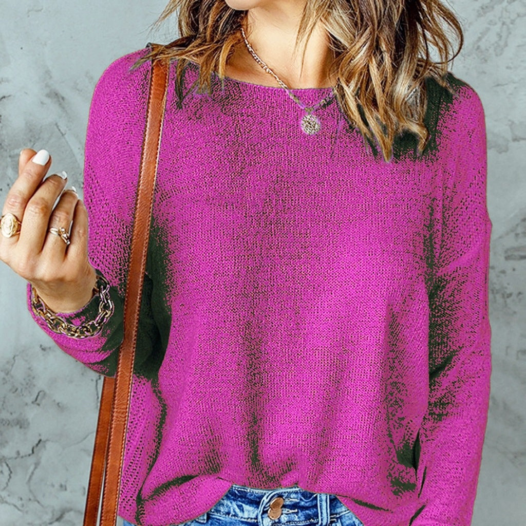 Damen Grober Strickpullover mit weitem Schnitt und dekorativem V-Ausschnitt EB
