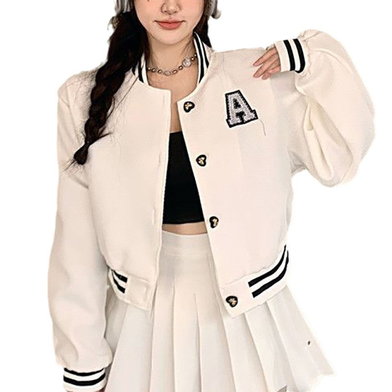 Damen Collegejacke mit gesticktem Emblem und kontrastierenden Aufnähern EB