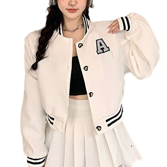 Damen Collegejacke mit gesticktem Emblem und kontrastierenden Aufnähern EB