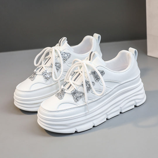 Damen Sportliche Chunky Sneakers mit Glitzer-Applikationen EB