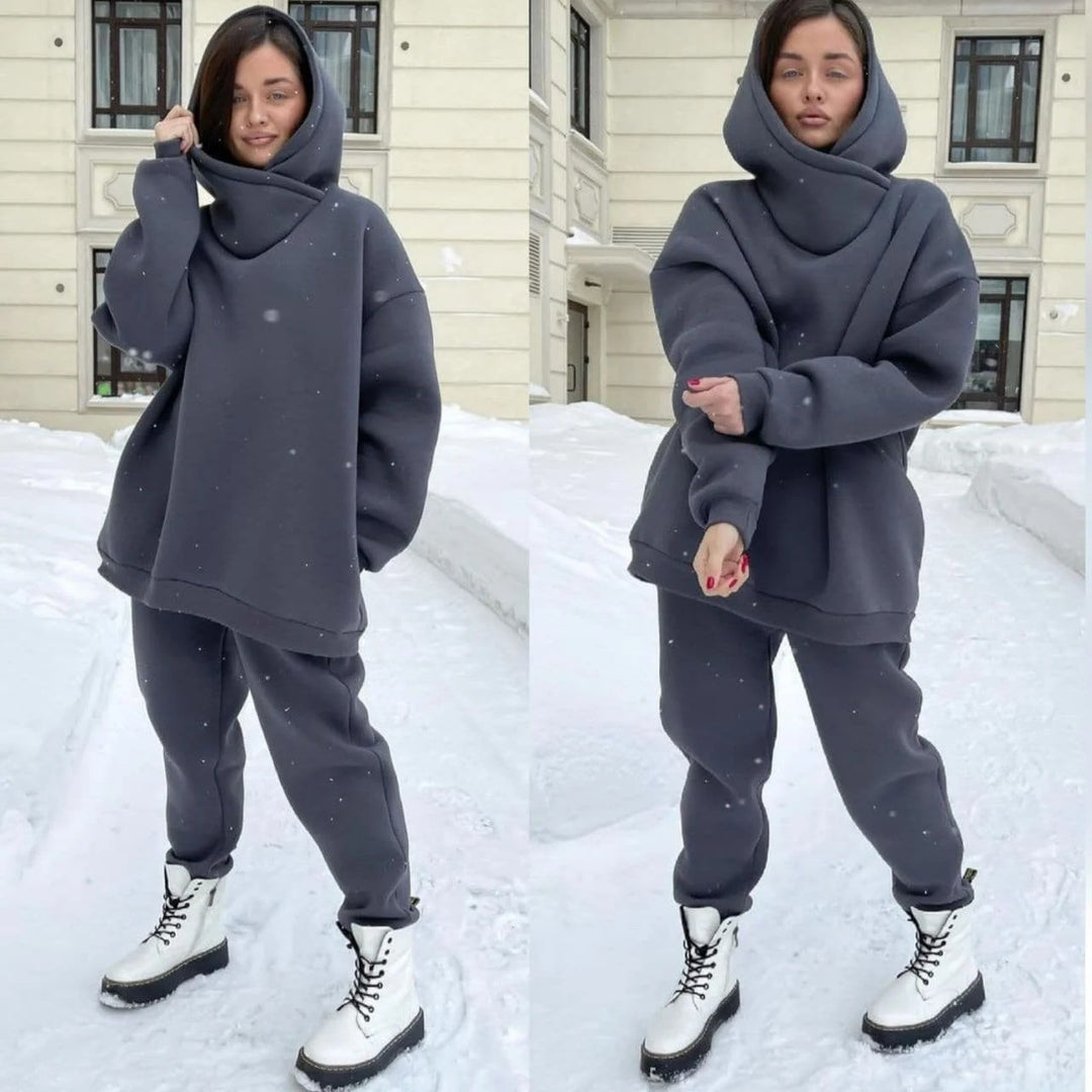 Damen nan Oversize-Hoodie-Set mit Schlauchkragen und thermogefütterter Jogginghose EB