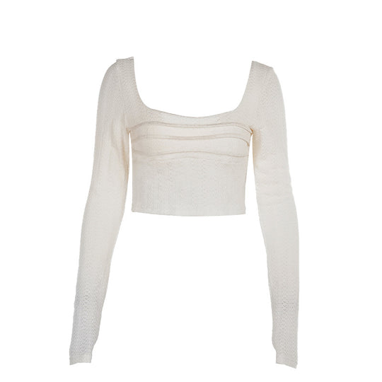 Damen Langarmshirt mit tiefem Ausschnitt und strukturiertem Design EB