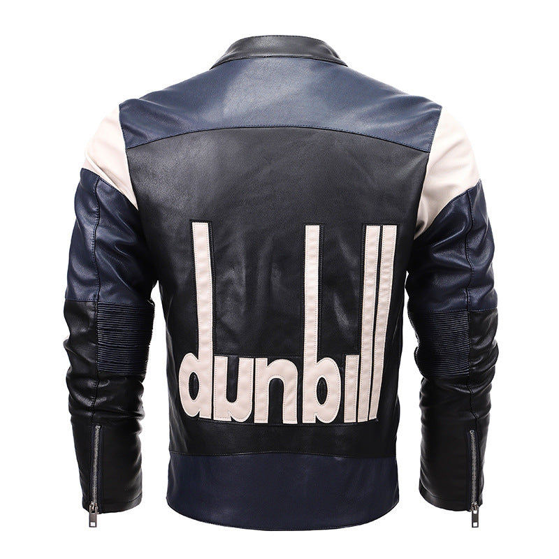 Herren Bikerjacke aus Kunstleder mit markanter Logo‑Applikation und tailliertem Schnitt EB