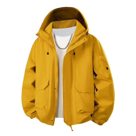 Herren wasserdichter Kapuzen-Outdoorblouson mit winddichter Membran, verstellbarem Saum und multifunktionalen Taschen EB