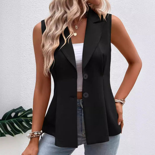 Damen ärmellose Blazerweste mit elegantem Schnitt und modischen Knopfdetails EB