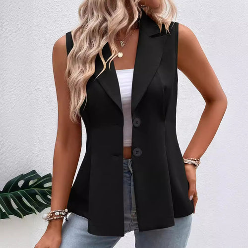 Damen ärmellose Blazerweste mit elegantem Schnitt und modischen Knopfdetails EB