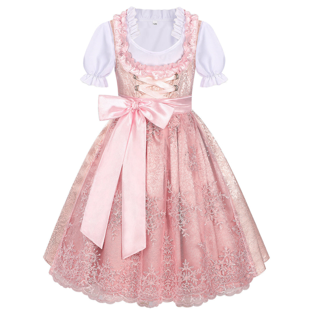 Damen nan traditionelles Kinderdirndl mit bestickter Schürze und Rüschenbluse EB
