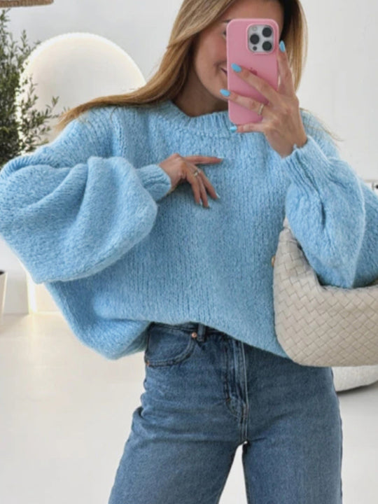 Damen kuscheliger Pullover mit voluminösen Ärmeln und strukturiertem Design EB