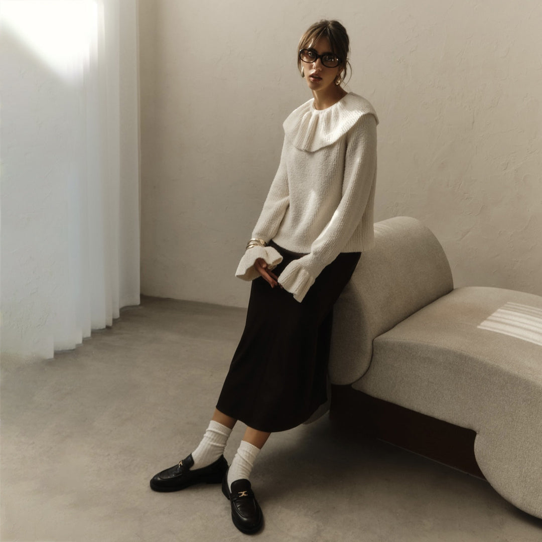 Damen Pullover mit weitem Rollkragen und Volantärmeln Eichborn Berlin