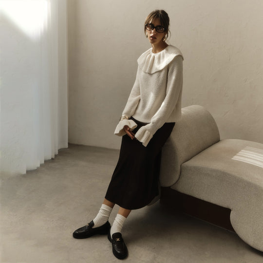 Damen Pullover mit weitem Rollkragen und Volantärmeln Eichborn Berlin