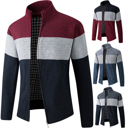 Herren Modische Strickjacke mit hohem Kragen und gestreiftem Design EB