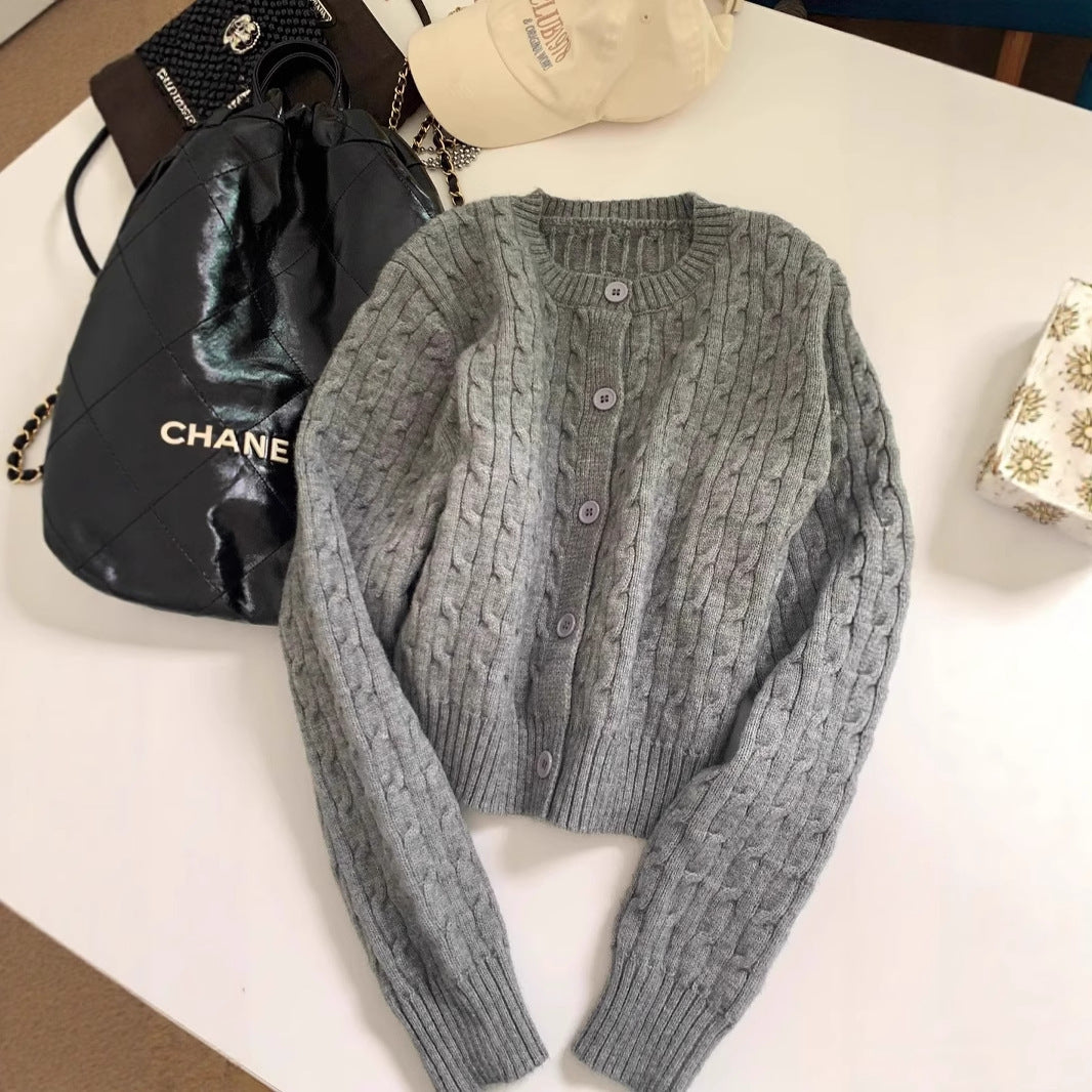 Damen gestrickte Bolerojacke mit Zopfstruktur EB