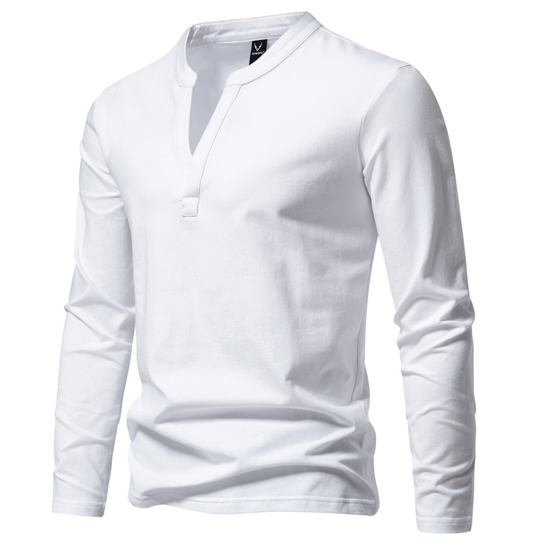 Herren nan langärmeliges Henleyshirt mit Stehkragen, tiefer V-Öffnung und schmaler Passform EB