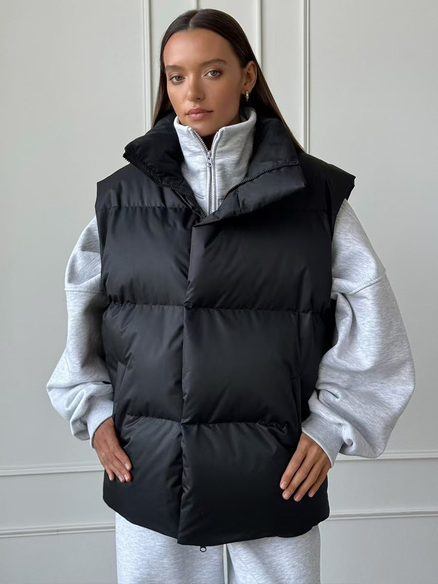Damen Steppweste mit hohem Kragen und Taschen EB