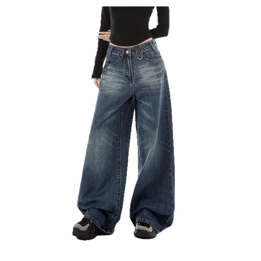 Damen Weite Denim-Hose mit lässigem Schnitt und einzigartigen Waschungen EB