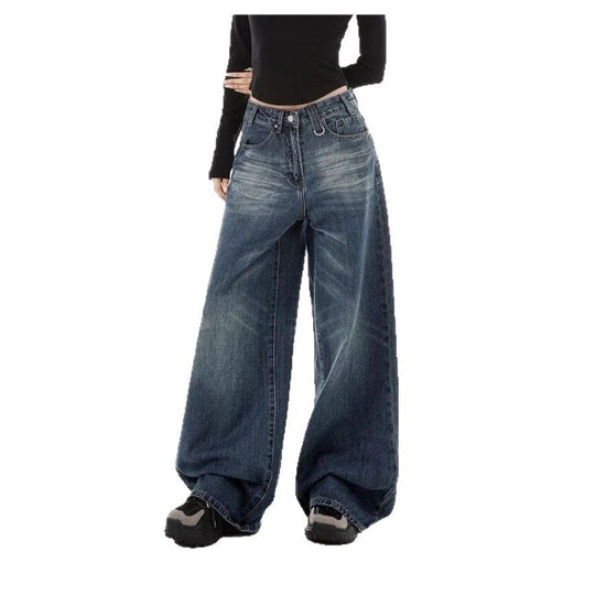 Damen Weite Denim-Hose mit lässigem Schnitt und einzigartigen Waschungen EB