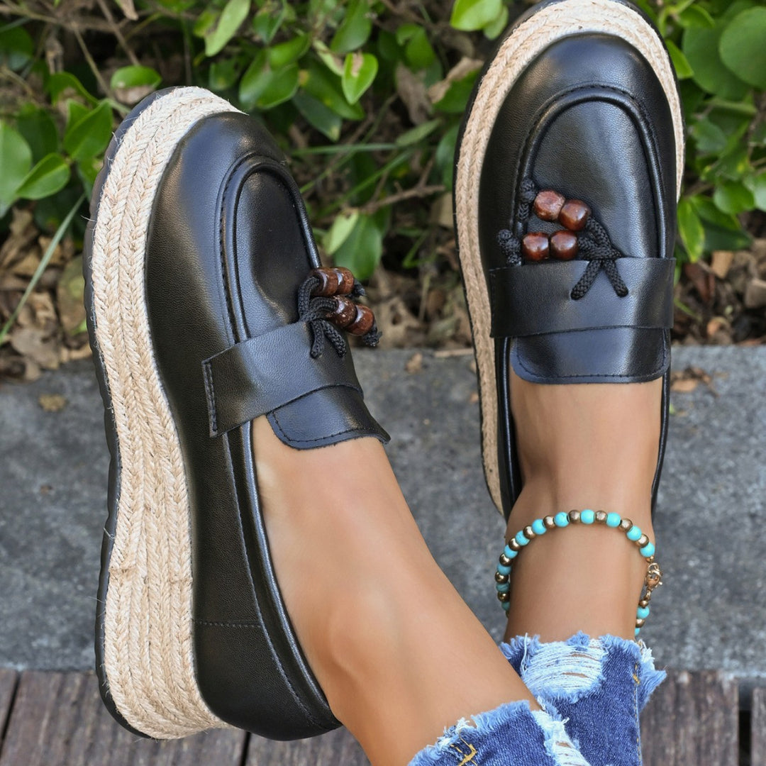 Damen Espadrilles mit modischer Schnürung und geflochtenem Boden EB
