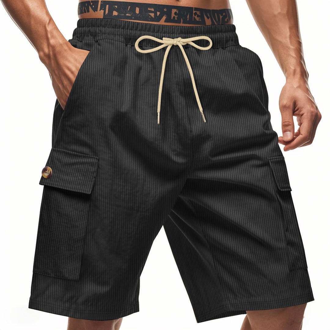 Herren nan lässige Utilitär-Bermuda mit feiner Rippstruktur elastischem Tunnelzug und aufgesetzten Klapptaschen EB