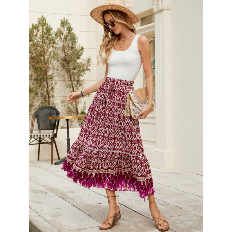 Damen Bohemian Stufen Maxi Rock EB