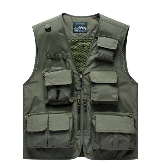 Herren Outdoor-Mehrfachtaschenweste im Anglerstil mit luftiger Mesh‑Rückenpartie und Schnellzugriffstaschen EB