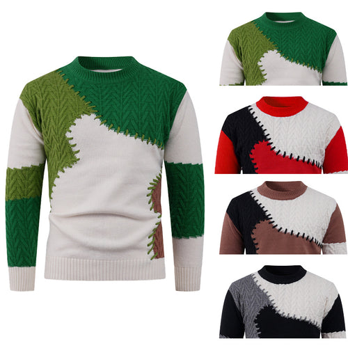 Herren Modischer Strickpullover mit kreativem Patchwork-Design EB