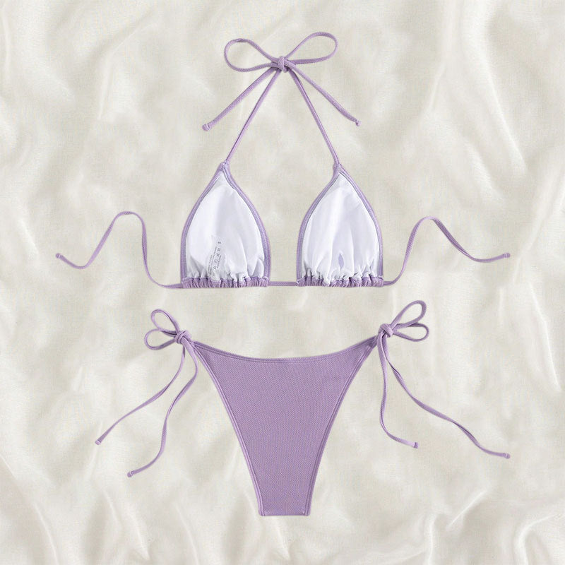 Damen Triangel-Bikini mit verstellbaren Bindebändern und seitlichen Schleifen EB