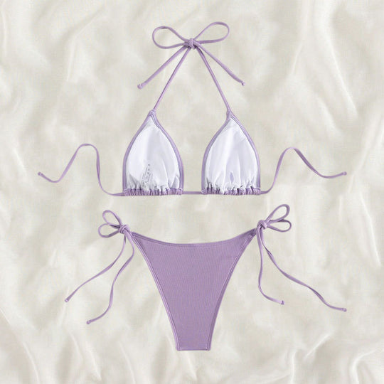 Damen Triangel-Bikini mit verstellbaren Bindebändern und seitlichen Schleifen EB