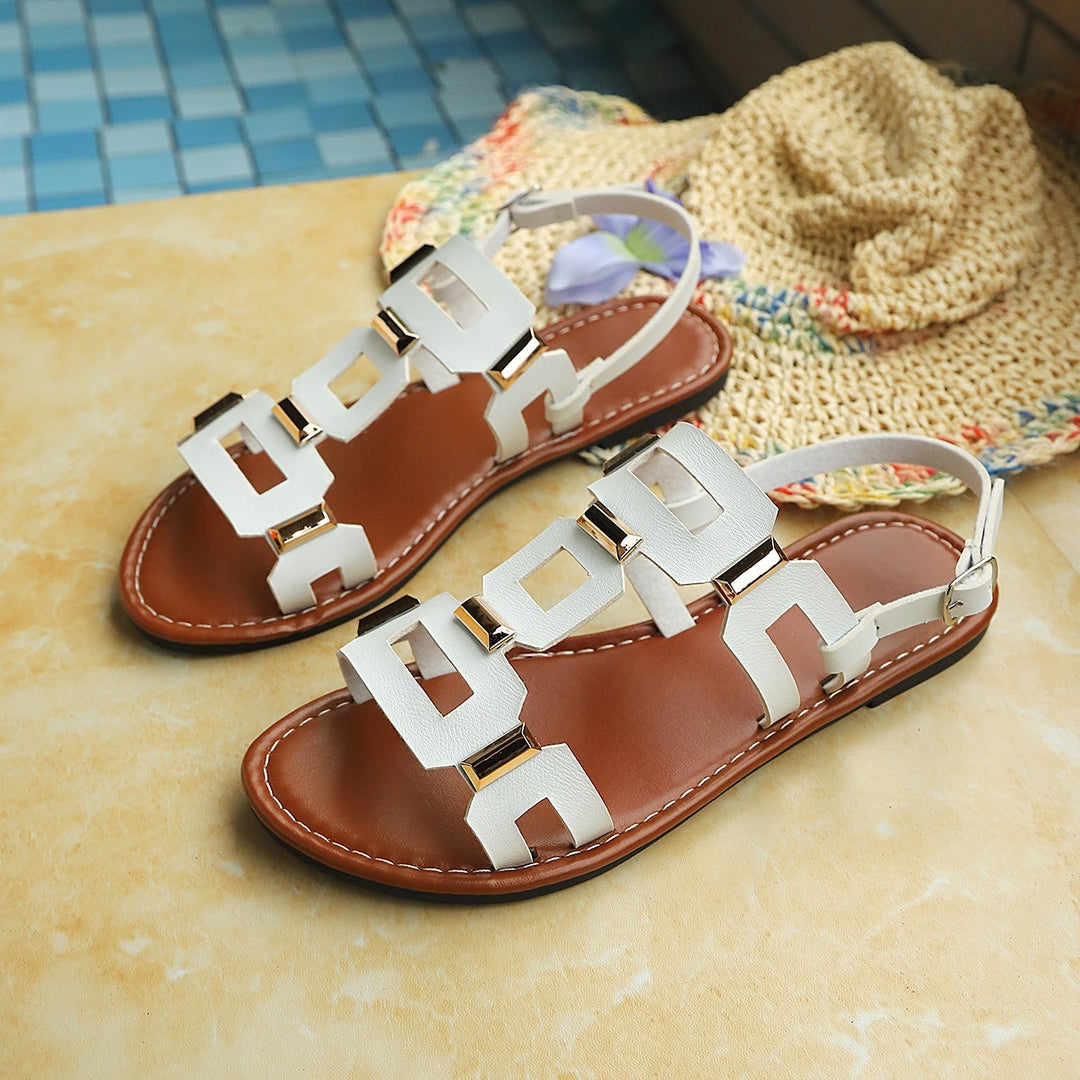 Damen Sandalen mit modischen geometrischen Riemen und komfortabler Fußbettgestaltung EB