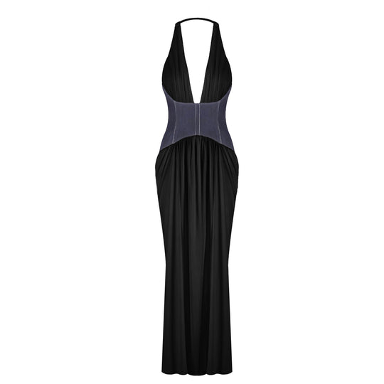Damen Elegantes Maxi-Kleid mit tiefem V-Ausschnitt und figurformendem Oberteil EB