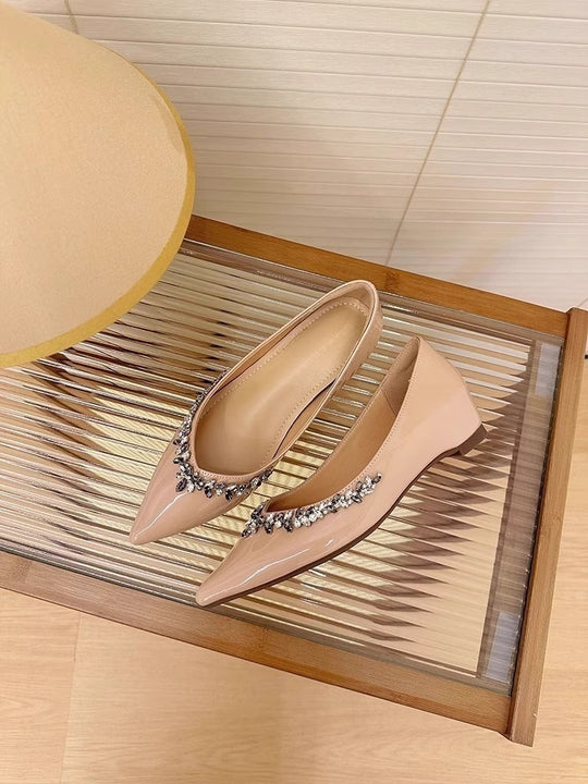 Damen elegante Ballerinas mit funkelnden Strass-Details EB