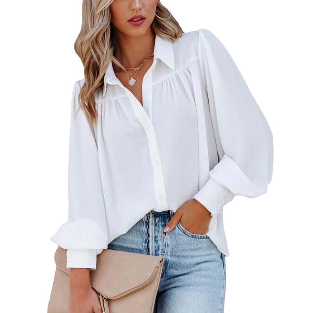 Damen Bluse mit femininen Rüschendetails und lockeren Ärmeln EB